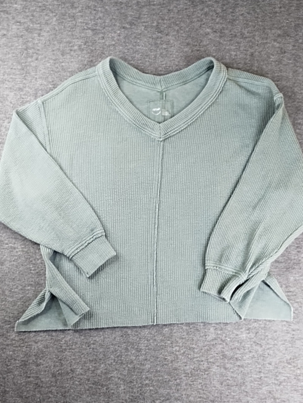 aerie Sage Green V‑Neck Waffle Knit Sweater